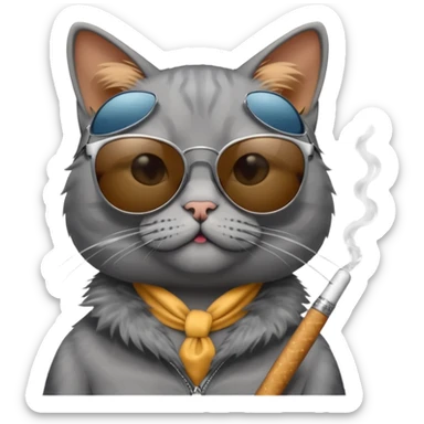 A grey cat with sunglasses that is smoking a cigarette  sticker
