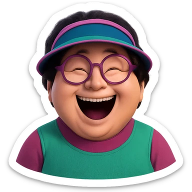 Extract only the center character with glasses and visor from the image, place it on a transparent background, and keep the original style and appearance. sticker