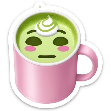 Matcha latte drink on a pink cup written on the cup Mayar sticker