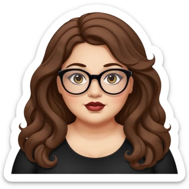 plus size, long brown wavy hair, baddie,pretty, makeup, black eyeliner, long hair, Spectacles  sticker
