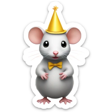 Underweight rat celebrating his birthday wearing a duck suit sticker