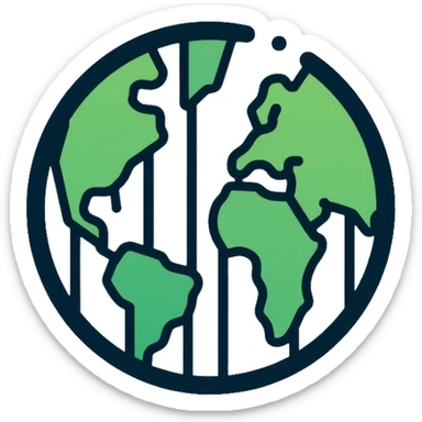 Minimalist circular logo with a stylized barcode morphing into a globe, representing ethical consumer choices and transparency. Clean greens and blues with neutral tones. Professional tech-forward design. sticker