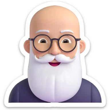 bald man with spectacles, long white beard, winking, friendly expression sticker