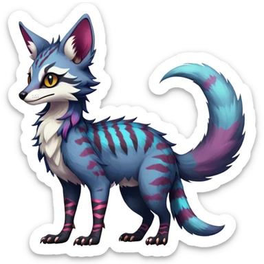 Feral Rare Fantasy dark colorful Vernid-Sergal-Genet-Trico-species by LiLaiRa, random markings, tufted tail, tufted ears, full body sticker