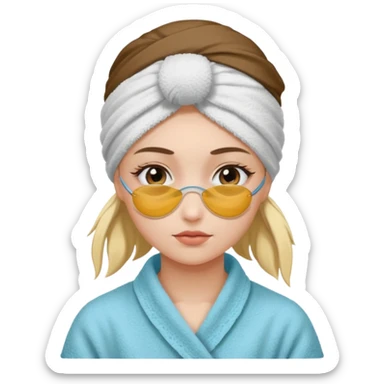 Girl with towel on her head and eye patches on sticker