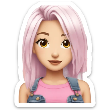 cute anime girl with white hair and a pink crop top with ripped jeans sticker