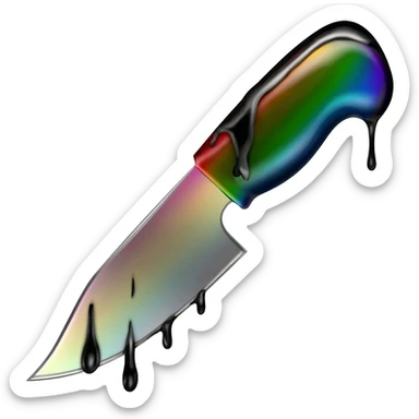 Rainbow knife with black and white blood dripping from the blade sticker