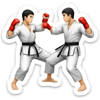 Round emblem symbolizing striking martial arts. The emblem features two fighters in dynamic stances, one delivering a powerful punch while the other defends with a block. In the center, a stylized fist and foot crossed to represent the essence of striking.  sticker
