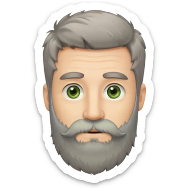 Greenish grey eyed adult man with greyish messy short hair and a very long beard. Pale skin. sticker