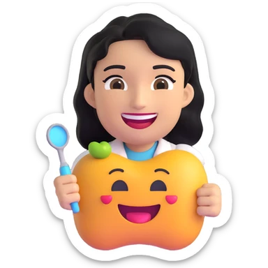 olive skin dentist with black hair, smiling, emoji style sticker