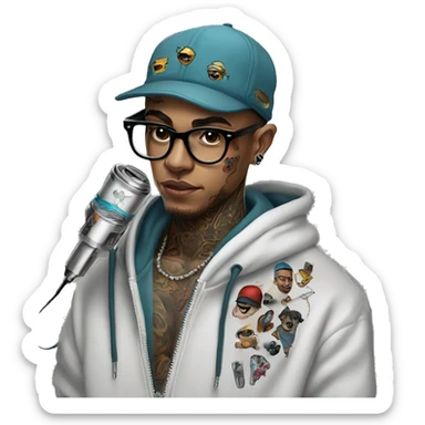 cap hoodie and glasses boy tattoo artist with tattoo holding tattoo machine sticker