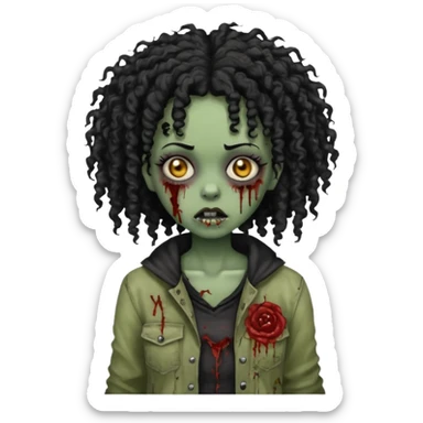 Black curly head girl zombie sticker