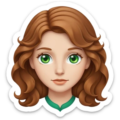 Me faça uma moça de cabelos ondulados cor castanho claro, olhos verdes, pele branca sticker