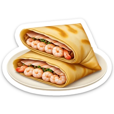 Bánh Xèo Cinematic Realistic Bánh Xèo Dish Emoji, depicted as a crispy, folded crepe filled with shrimp and pork, rendered with dynamic textures and vibrant, appetizing lighting. sticker