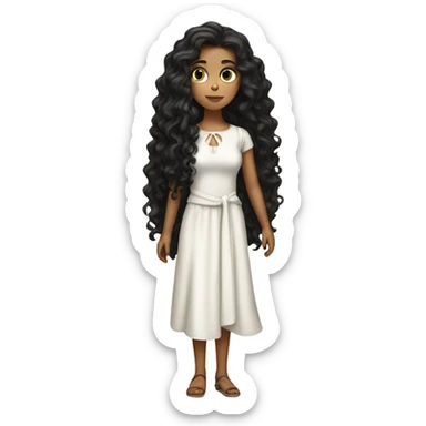 Tan girl with black long curly hair and white tied dress full body sticker
