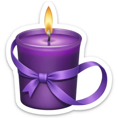A cup of purple candle with purple ribbon wrapped around the cup. sticker