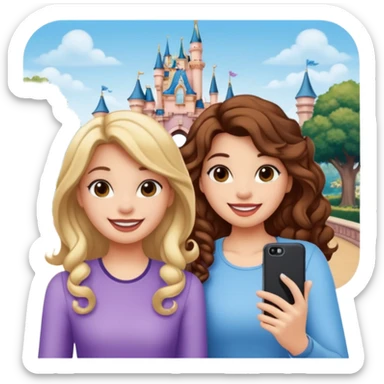 Haz un dos chicad una la bella de Disney y la otra uo con el pelo rizado largo haciendose un selfie como si et UVI ETB en el perquè de isney sticker
