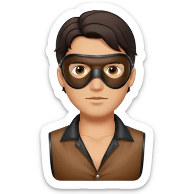 brunette man with leather eye mask and leather halter neck blouse sticker