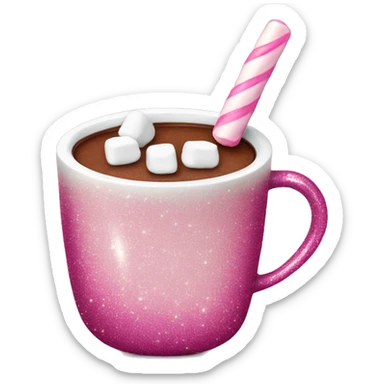 Glittery Pink mug of hot chocolate with marshmallows  sticker