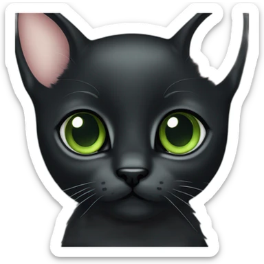 Head of Total Black kitten with green eyes an big ears sticker