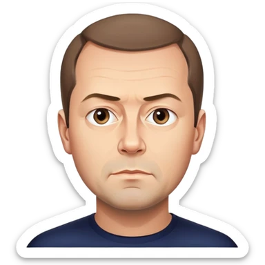 Dmitry Medvedev, round face, bold and simplified iconic facial traits, serious expression, high clarity and polish sticker