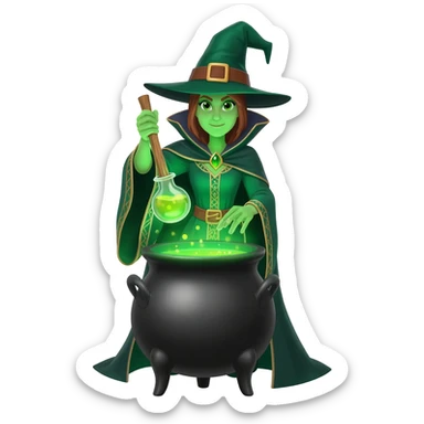 green witch cooking potion sticker