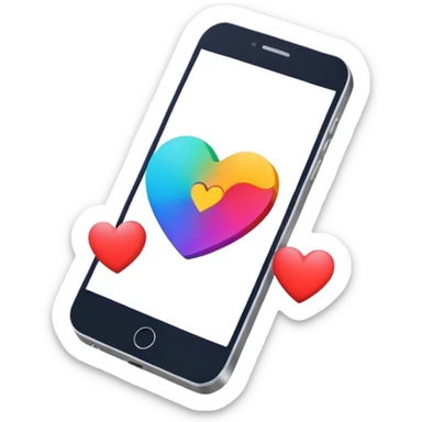  smartphone showing a colorful social media post with a heart and image icon sticker