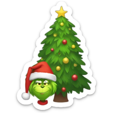 grinch holding christmas tree sticker