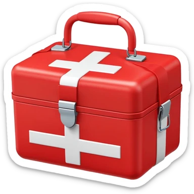red first aid kit with white cross sticker