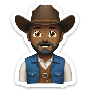 Cowboy with a  beard and blue vest and brown belt sticker