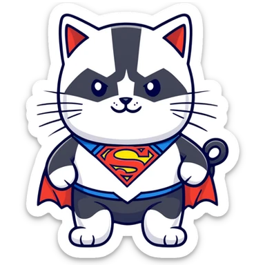 super man cat in black suit sticker
