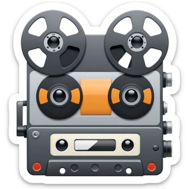 Minimalist emoji-style sticker of a VHS tape where the reels look like eyes, staring out. Black, white, and gray tones only.
 sticker