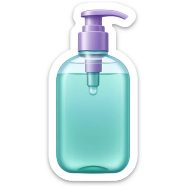 shower gel bottle sleek curved pump or flip-top semi-transparent or opaque aqua mint lavender shiny smooth hint of gel inside no branding bubbles or faces clean 3D soft shadows transparent background emoji scale sticker
