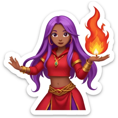 Fire contact poi dance, girl with long purple hair, red clothes sticker