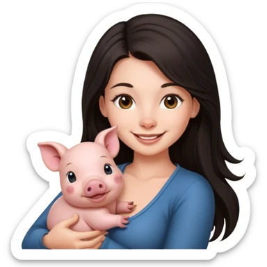 Ragazza bellissima sexy capelli lunghi scuri con un piccolo maialino sticker