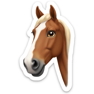 A chestnut horse with a white long marking down its forehead to its nose sticker