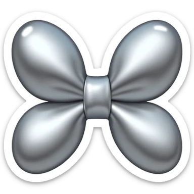 A cute bow emoji made of polished silver chrome, smooth rounded loops, glossy metallic surface, soft mirror reflections, subtle highlights, minimal and adorable proportions, iOS emoji style, centered composition, clean white background, soft studio lighting, no text, no outline, ultra high quality sticker