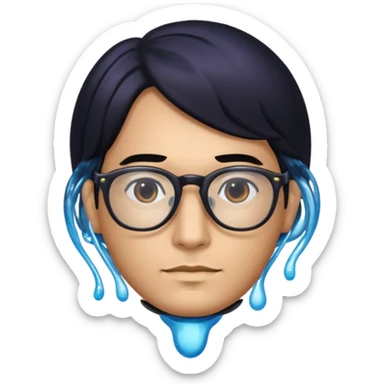 make a guy from portugal that has glasses and has a good jawline and a little masculine and black hair that spreads to the sides and make him glossy and shiny sticker