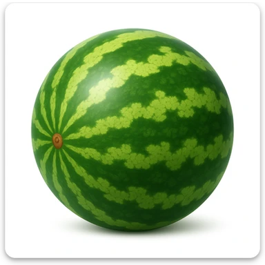 Create a watermelon emoji that looks exactly like the reference image (ignore the crocodile) in the style of iOS emojis. The emoji should have a 3D appearance with shiny, smooth gradients, soft shadows, and a realistic watermelon texture, capturing the classic emoji look. sticker