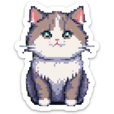 cute fluffy cat pixel art sticker