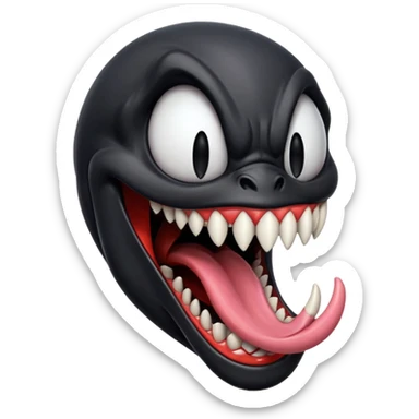 Venom with long tongue out, clean black body, no logos or markings, expressive emoji style sticker