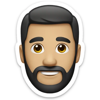 Tan man with very short black hair and a black beard sticker