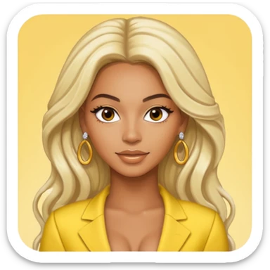 Beyonce brown eyes, long platinum blonde hair, yellow outfit with earrings sticker