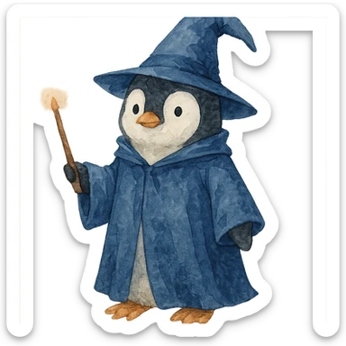 watercolor style penguin wizard sticker