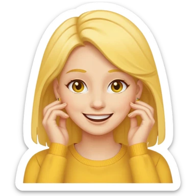 yellow face tucking her hairs behind her ear in flattery cuz a guy said she’s cute sticker
