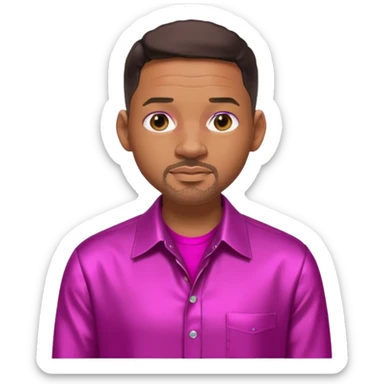 Will Smith with dark brown hair, metallic fuchsia dress shirt, metallic white pants sticker