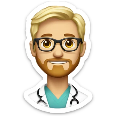 Blond male doctor and artist with round tortoiseshell glasses and short blond beard profile pic sticker