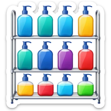 Shower with body wash, shampoo, and conditioner on racks  sticker