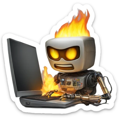 computer burning man extenguishing bot sticker