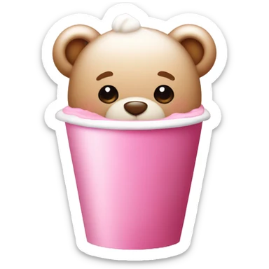 Cute teddy bear with a pink bow drinking a pink foam latte  sticker